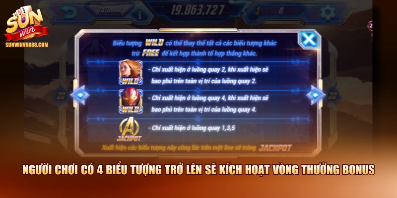 Người chơi có 4 biểu tượng trở lên sẽ kích hoạt vòng thưởng BONUS
