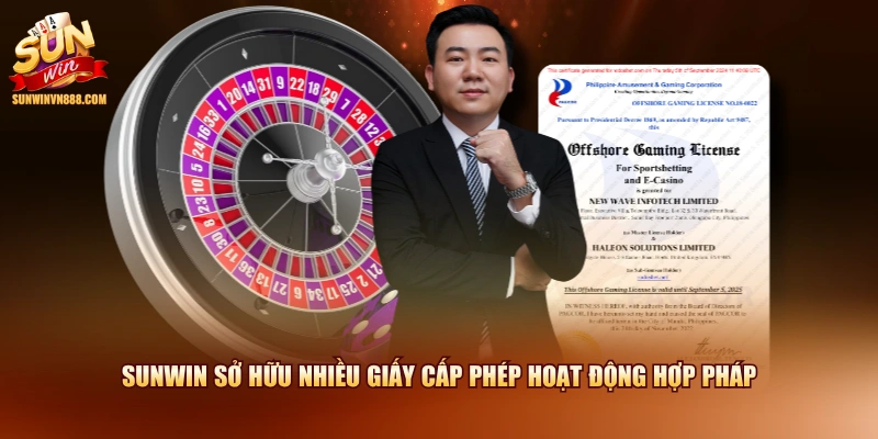 SUNWIN sở hữu nhiều giấy cấp phép hoạt động hợp pháp